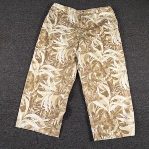 Chicos Design Tropical Leaf Print Cropped Pants Tan Beige Size 3 L XL Wide Leg